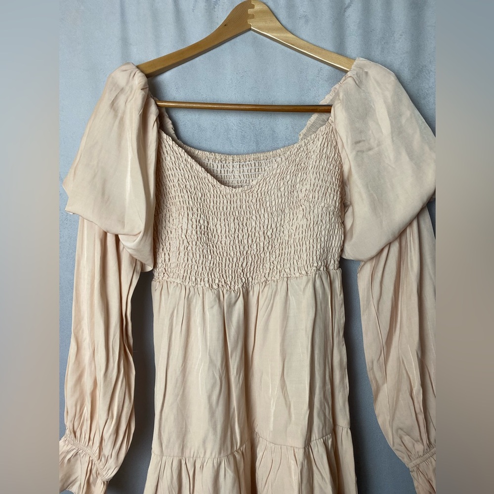 Boho Festival Soft Pink / Beige Romantic Renaissance Faire Long Sleeve Dress M - Picture 4 of 4
